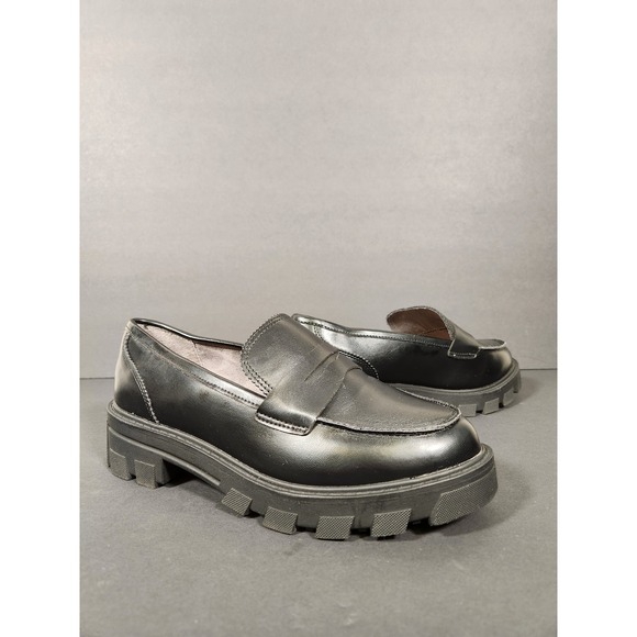 Crown Vintage Lane Womens 8W Black Lug Sole Penny Loafers Platform 90s Chunky - Picture 1 of 10